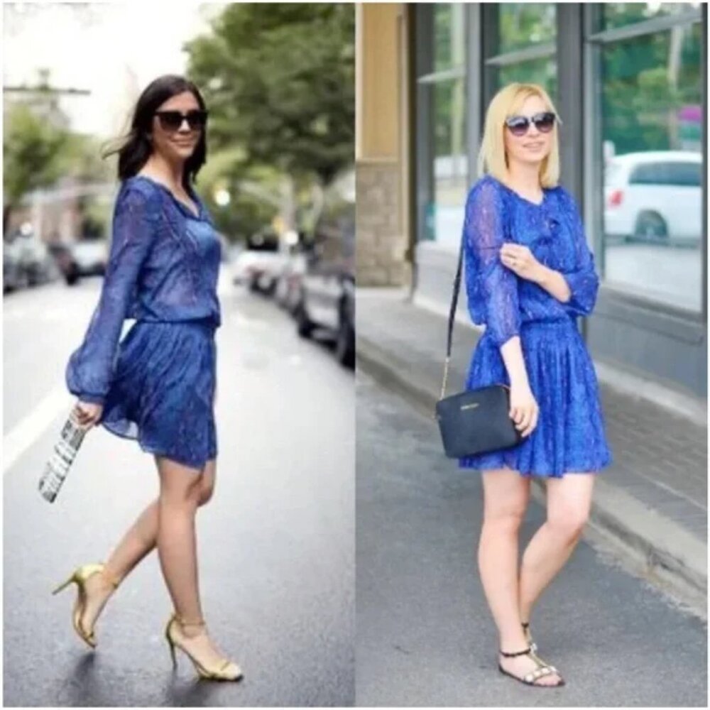 Banana Republic Blue Snakeskin Long Sleeve Dress Small - Picture 6 of 13